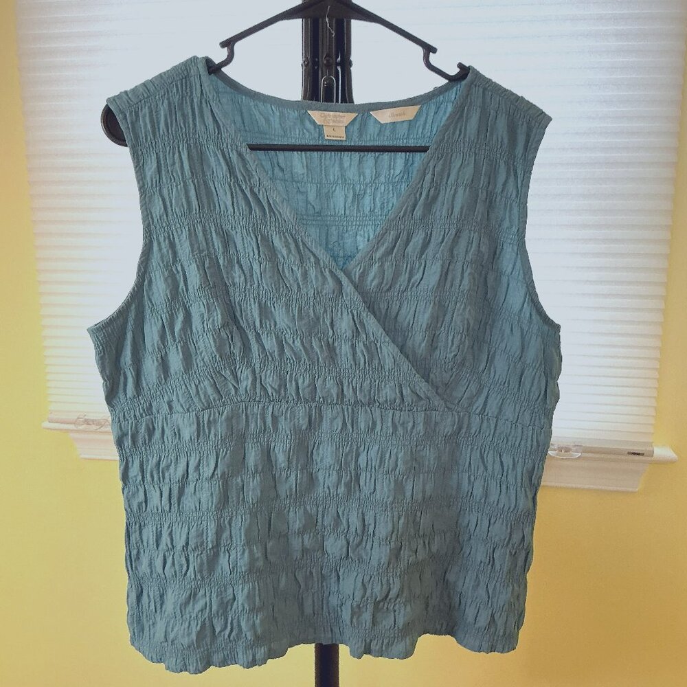 Christopher & Banks L Womens Top Shirt Smocked Babydoll Coquette Y2K‎ Stretch